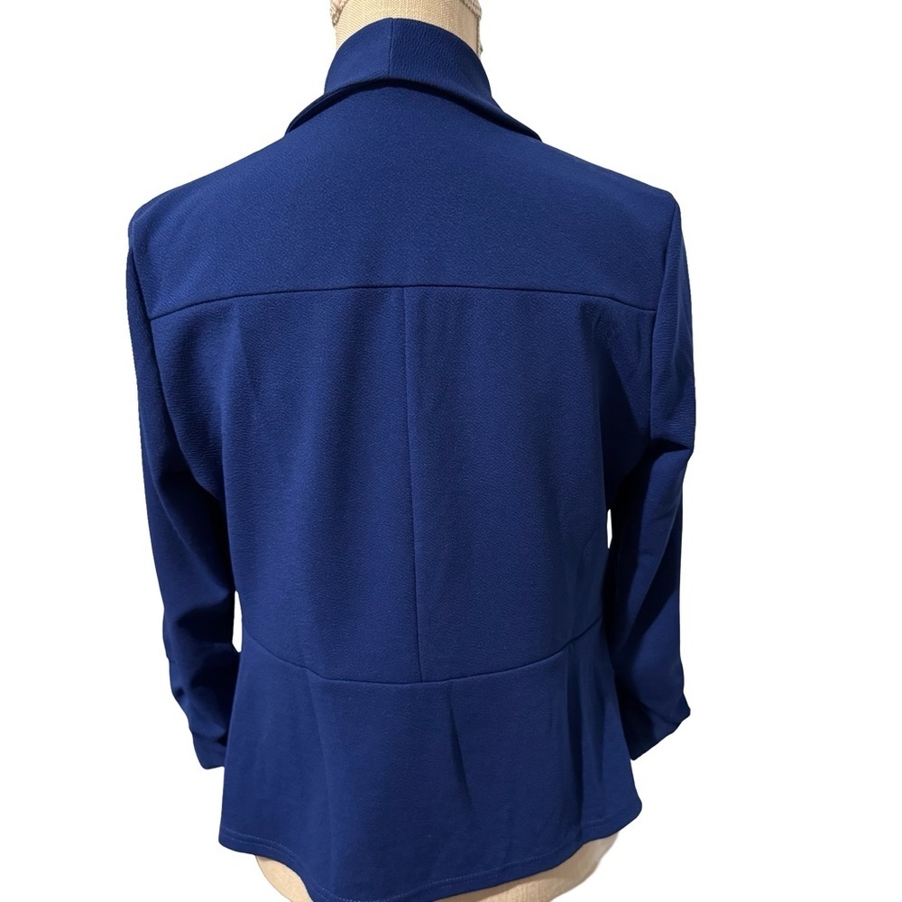 Royal Blue Blazer with Shawl Collar and Ruched Sleeves - Picture 2 of 5